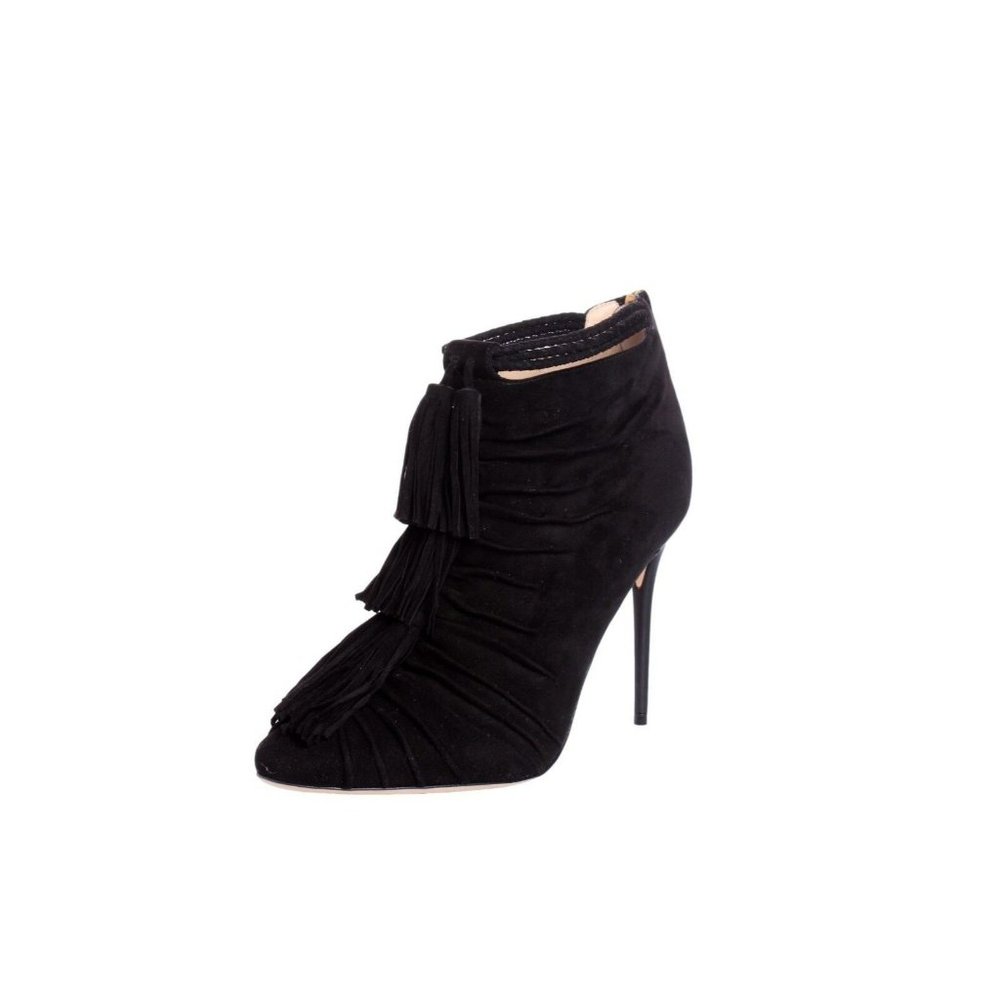 JIMMY CHOO Black Suede Ankle Bootie Pumps w/ Fringe Tassels - US 9